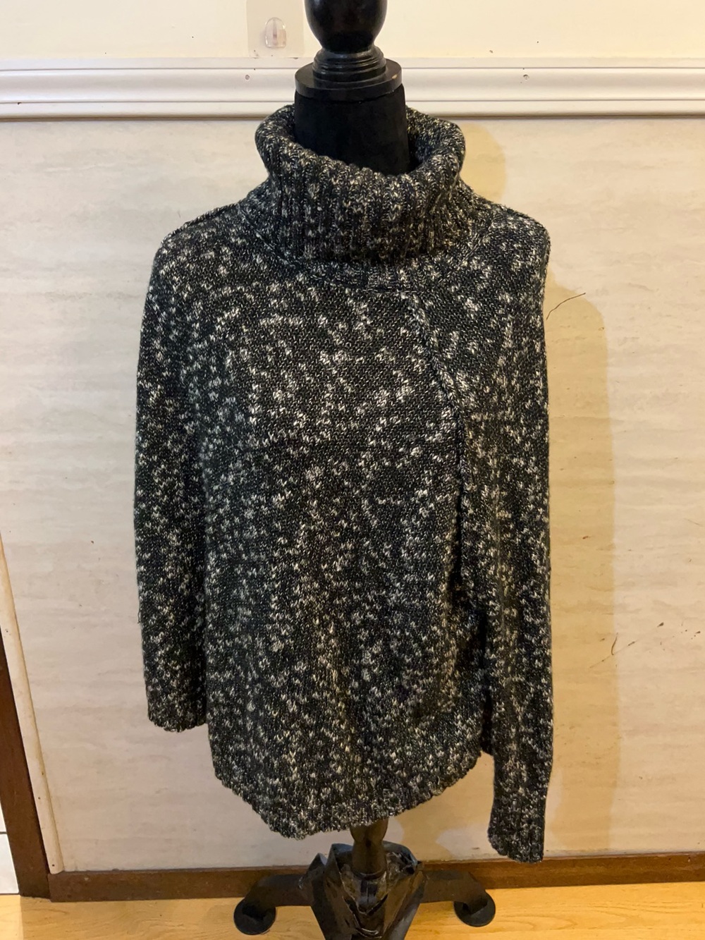 Lucky Brand knit cowl neck sweater, black & white marbled